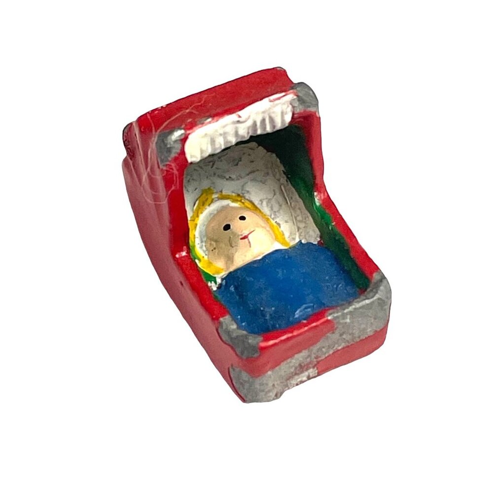 Cast-iron Miniature Sleeping Baby In Bed Figurine Manger Vintage